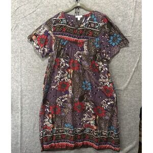 Only Necessities MuuMuu House Dress Sz 3X‎ Blue Purple Brown Floral Pockets